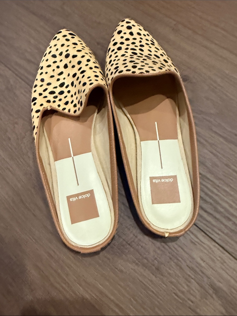 Dolce Vita Tan with Black Spotted Pointed Mules - Picture 4 of 8